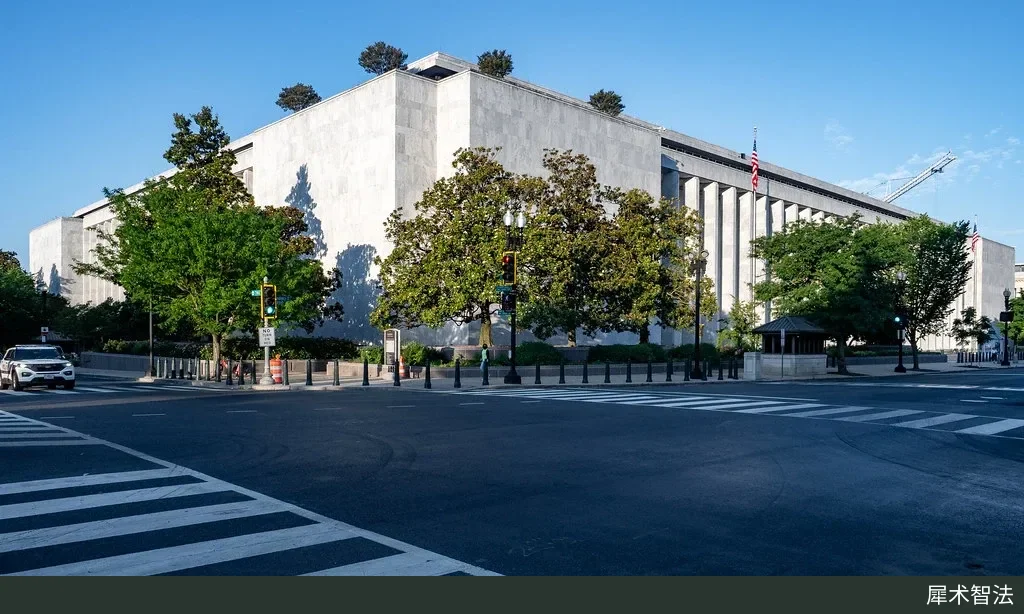 Exterior of the James Madison Memorial Building of the Library of Congress on Capitol Hill in Washington, photographed early one morning in June 2024; the U.S. Copyright Office is housed in this building